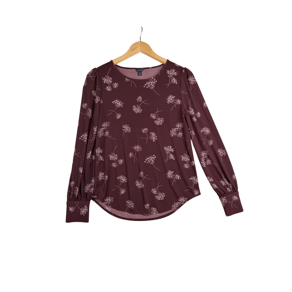 Ann Taylor Floral Print Long Sleeve Blouse size XS Purple/Pink